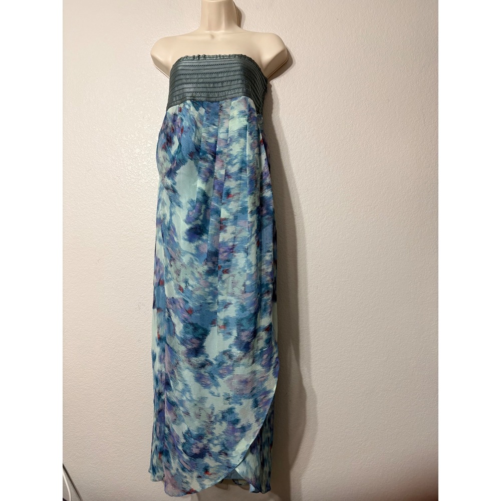 Elizabeth & James Ethereal Strapless Abstract Watercolor Silk Maxi Dress m
